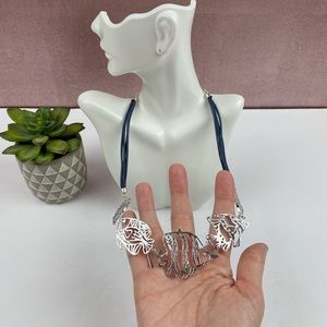 Jack Silver Blue Colored Fish Nautical Beach Statement Necklace Women Jewelry